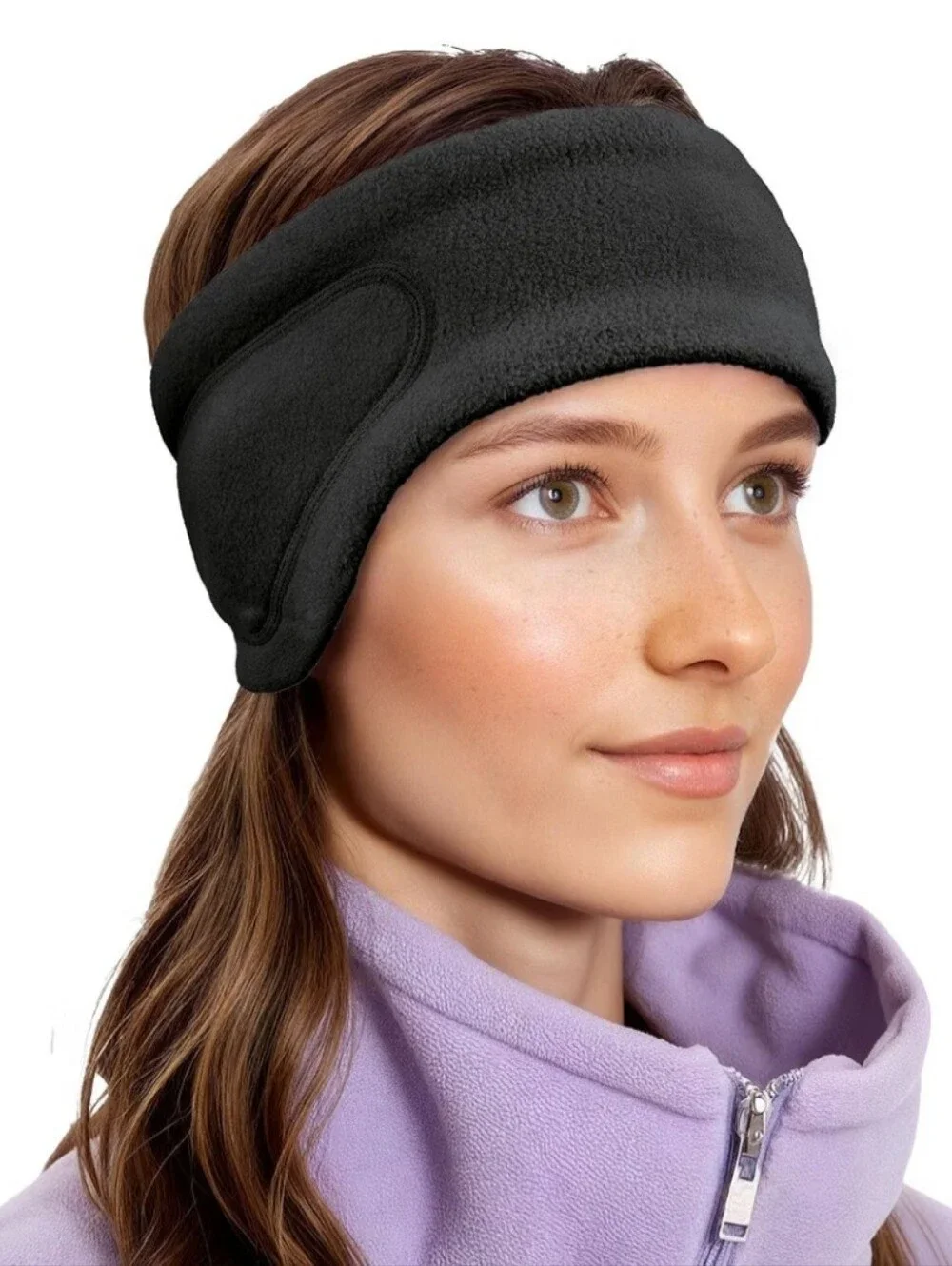 Black Fleece Ear Warmer Headband - Women
